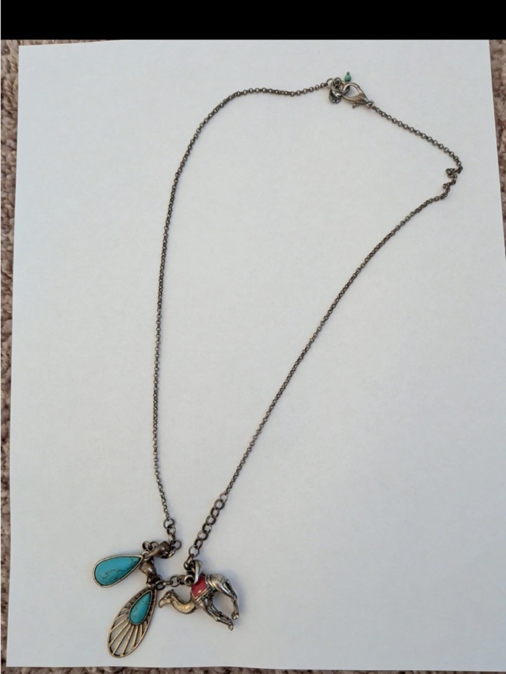 Lucky Brand Boho Statement Necklace Turquoise Teardrop & Camel Charms